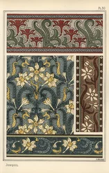 Jonquil, Narcissus jonquilla, como motivo de design em papel de parede e padrões de tecido