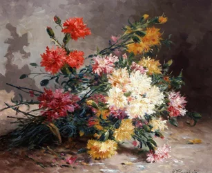 Ramo de cravos. Pintura de Eugene Henri Cauchois (1850-1911) Coleção particular.