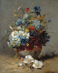 Margaridas e cornflowers