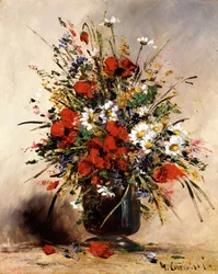 Flores silvestres num vaso. Pintura de Eugene Henri Cauchois (1850-1911 francês) Coleção particular