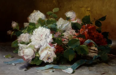 O ramo de rosas. Pintura de Eugène Henri Cauchois (1850-1911) Coleção particular.