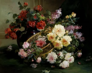 Flores românticas. Pintura de Eugene Henri Cauchois (1850-1911) Coleção particular.