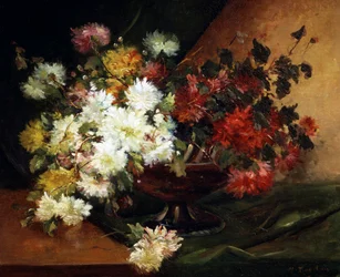 Natureza morta com ásteres. Pintura de Eugène Henri Cauchois (1850-1911) Coleção particular.