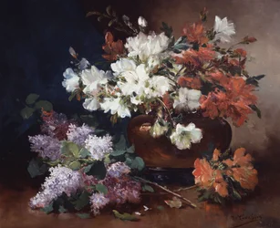 Natureza morta com lilases. Pintura de Eugène Henri Cauchois (1850-1911) Coleção particular.