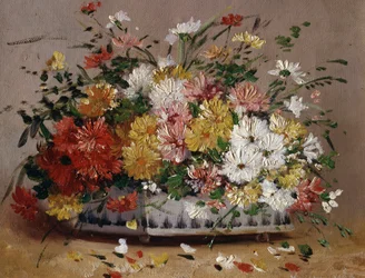 Vaso de flores de verão (margaridas). Pintura de Eugene Henri Cauchois (1850-1911) Coleção particular.