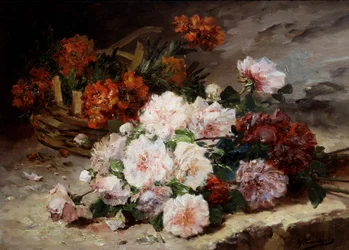 Rosas e cravos-da-índia. Pintura de Eugène Henri Cauchois (1850-1911) Coleção particular.