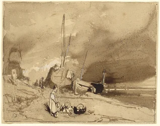 Bord de Plage (Barcos de pesca numa praia, nuvens de tempestade ao longe)