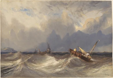 Barcos de pesca lançados antes de uma tempestade
