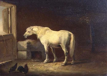 Cavalo branco em um estábulo (painel)