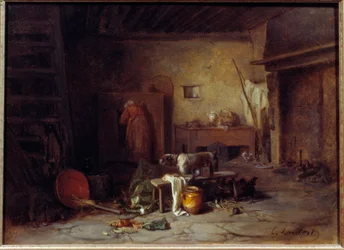 Interior da cozinha da Nohant Cuisine de la maison de George Sand (Aurore Dupin, Baronne Dudevant) (1804-1876) (?). pintura de Eugene Lambert (1825-1900) Paris do século XIX, Museu da Vida Romântica