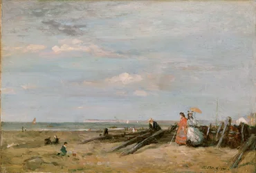 Uma cena de praia em Trouville, década de 1860