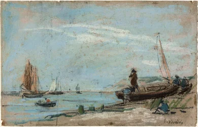 Praia com Barcos de Pesca (recto); Paisagem com agricultor arando um campo (verso)