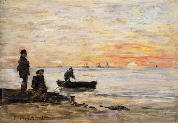 Maré baixa - costa e pescadores ao pôr do sol; Maree Basse - Costa e pescadores ao pôr do sol, 1862
