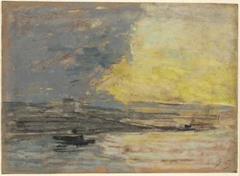 Seaside, Port of Honfleur, c.1860 (pastel sobre papel tecido azul)