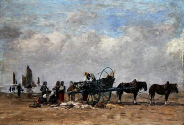 O Carrinho de Peixe, Berck, c.1880 (óleo sobre tela colocado sobre painel)