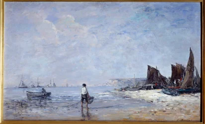 O pescador Pintura de Eugene Louis Boudin (1824-1898) Sol do século XIX. 0,35x0,57 m Rouen, Musee des Beaux Arts