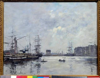 O porto da bacia do Havre do bar. Pintura de Eugene Louis Boudin (1824-1898)