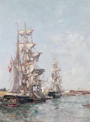 Barcos de três mastros no cais no porto de Deauville, c.1888-89