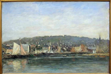 Vista do porto de Trouville Pintura de Eugene Louis Boudin