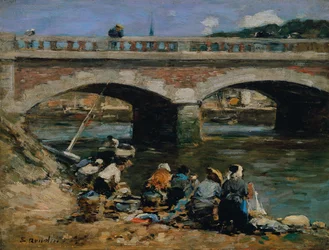 Lavadeiras nas margens do rio Touques, c.1883-87 (óleo sobre painel)
