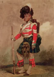 Um soldado dos 79 highlanders no Chobham Camp em 1853