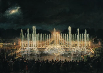 Indicador de fonte iluminada na Bassin de Neptune em honra do Príncipe Francisco de Assis de Bourbon (1822-1902) 21 de agosto de 1864