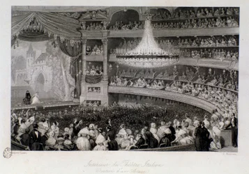 A ovação de um actor durante uma actuação no Theatre des Italians em Paris. Gravura de Eugene Louis Lami (1800-1890) 1843 Coleção particular