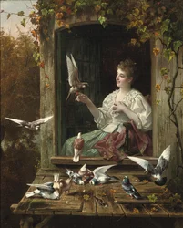 Alimentando os pássaros (óleo sobre tela)