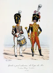 Protetores de pé comuns do corpo do rei, tambor principal e baterista, 1822-30
