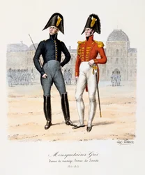 Mosqueteiros cinzentos, trajes de manege e trajes da sociedade, 1814-15