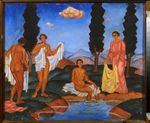 Banhistas - Obra de Eugeniusz Zak (1884-1926), têmpera sobre papelão