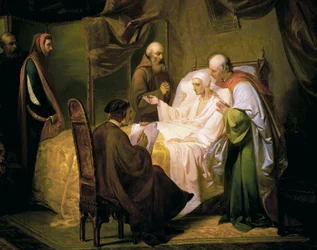 Dante Alighieri (1265-1321) em seu leito de morte