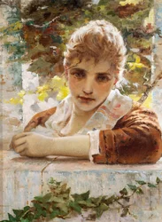 Mulher no alpendre por Eugenio Prati (1842-1907)
