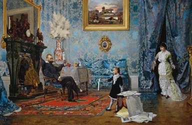A família Fabricci, ca 1880, por Eugenio Scomparini (1845-1913), óleo sobre tela, 68x187 cm, Itália