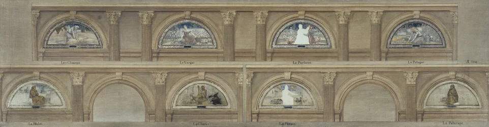 Esboço para a sala de jantar do Hôtel de Ville de Paris: Os campos. O pomar. O canteiro. A horta. A pesca. A caça. A quinta. O pasto, cerca de 1891