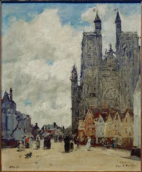 Rua e igreja Saint-Vulfran