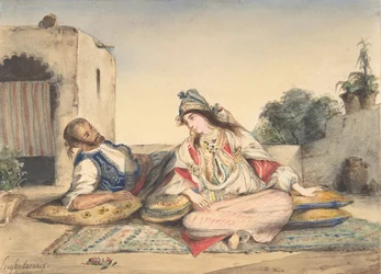 Um casal marroquino em seu terraço, 1832.
