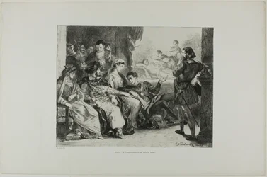 Hamlet faz com que os jogadores encenem o envenenamento de seu pai, prato 7 de Hamlet