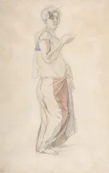 Mulher em pé em traje marroquino, ca. 1834.