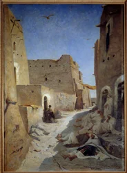 Vista da rua Bab el Gharbi em Laghouat, na Argélia Pintura de Eugene Fromentin