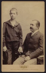 Retrato, Rei Milão Obrenovic da Sérvia, com seu filho Alexandre (foto a p/b)