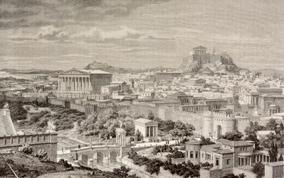 A impressão artística de Atenas, na época do Imperador Adriano, de "El Mundo Ilustrado", publicou Barcelona, 1880