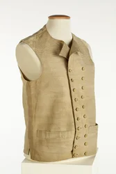 Colete em tecido de seda com ouro fino, creme e listras laranjas, c.1780-90 (seda)