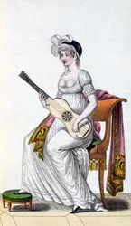 Mulher, com, guitarra, tarde, 18º século