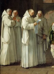 São Bruno (1030-1101), fundador da ordem cartusiana recebe mensagem do Papa Urbano II (Urbano 2) (detalhe)
