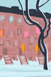 Brownstones na neve (arte digital)