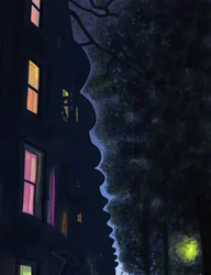 Topos de edifícios à noite, Brooklyn (arte digital)