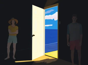 Casal numa casa de praia, Brooklyn (arte digital)