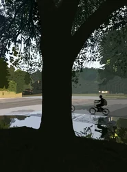 Ciclista e poça na rua de Brooklyn (arte digital)