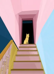 Cão no cimo de uma escada (arte digital)